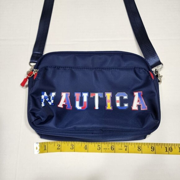 Nautica belt bag or crossbody Navy multi colored letters red zipper - Picture 7 of 11